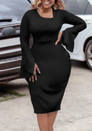 Sophisticated Bell-Sleeve Bodycon Dress with a Sleek Silhouette
