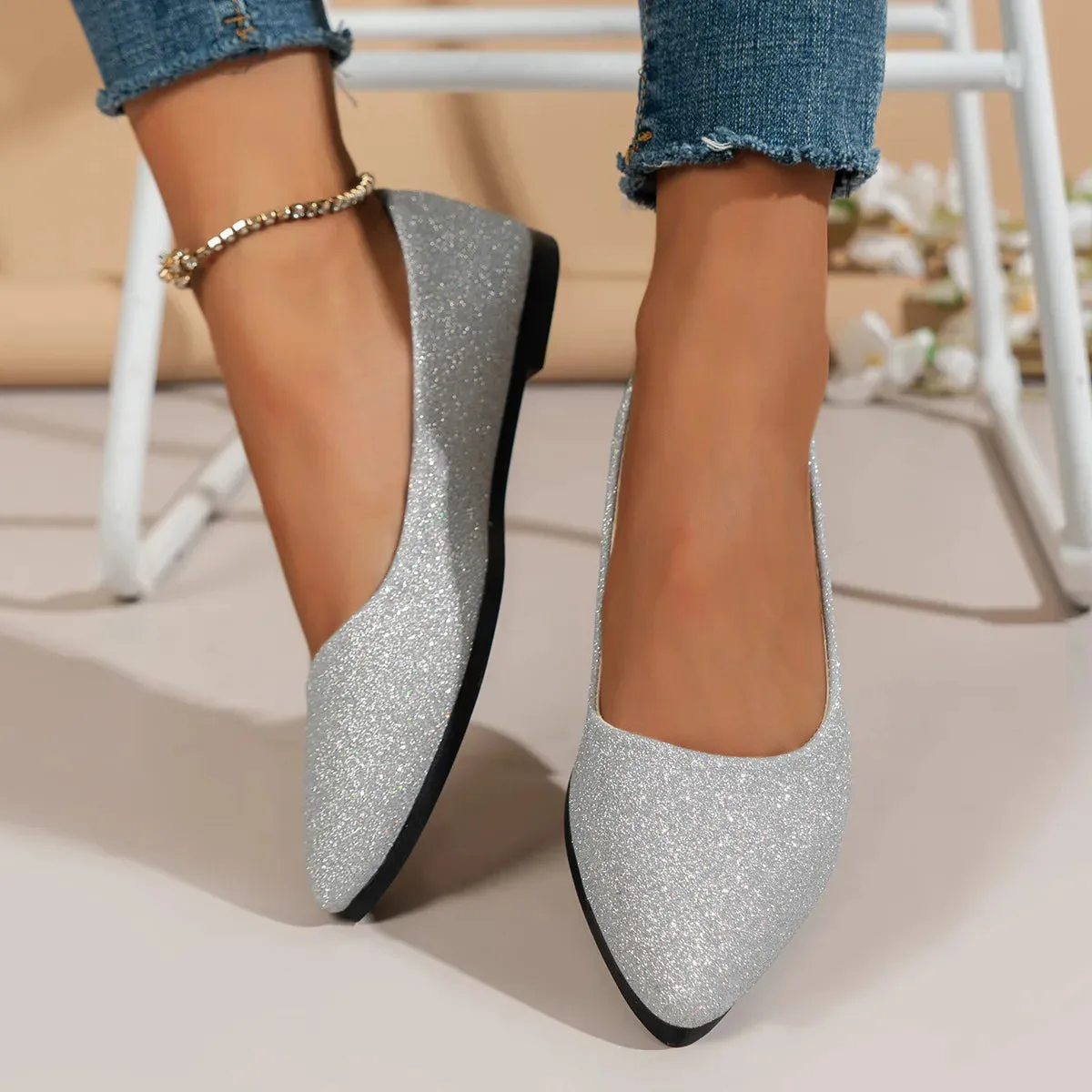 Stylish Pointed Toe Flat Ballerina Shoes