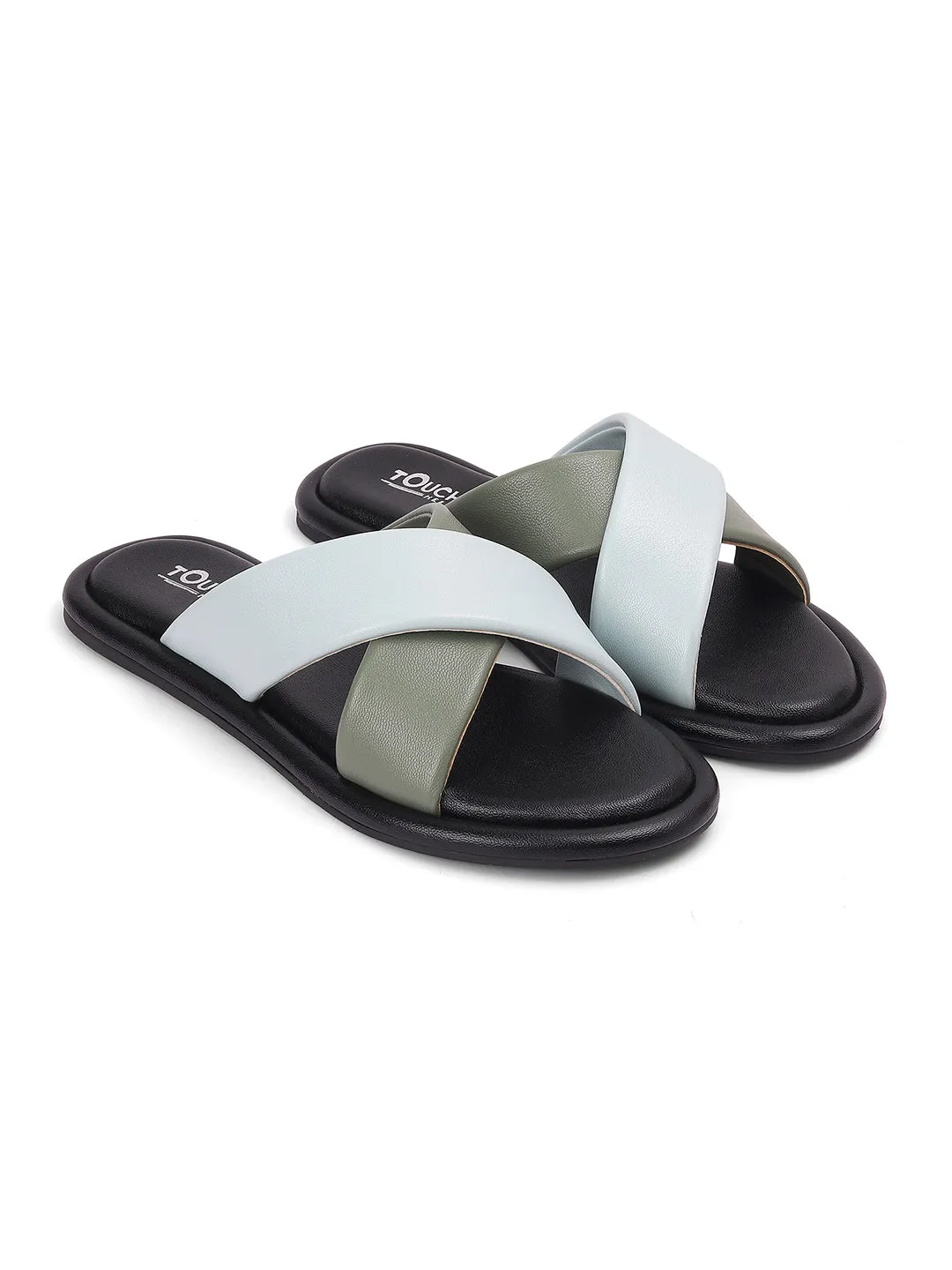 Stylish Slip on Open Toe Sliders - Cross Strap Sandals