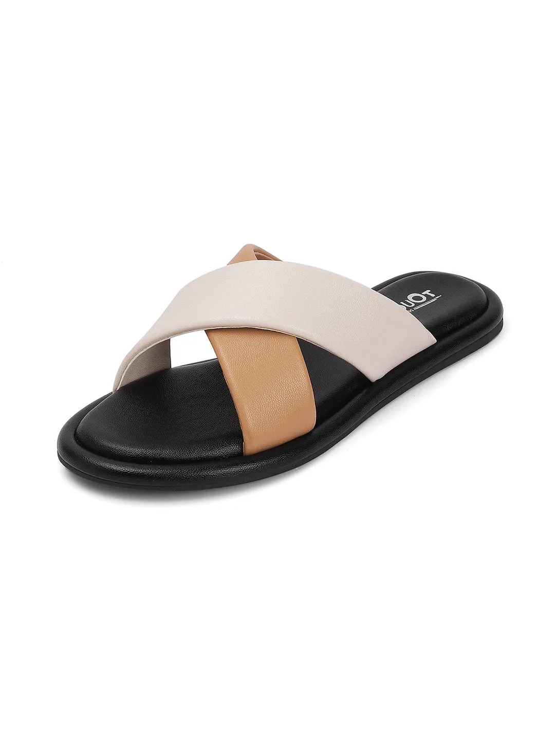 Stylish Slip on Open Toe Sliders - Cross Strap Sandals