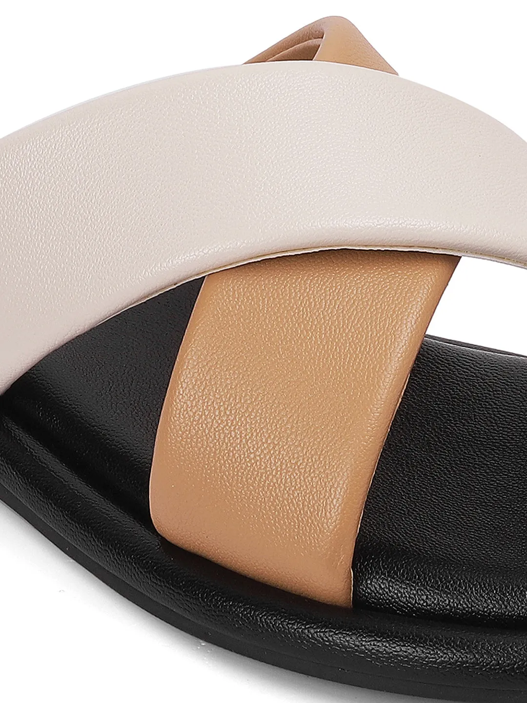 Stylish Slip on Open Toe Sliders - Cross Strap Sandals