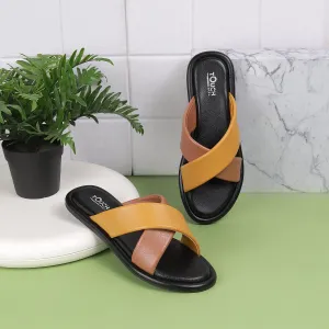 Stylish Slip on Open Toe Sliders - Cross Strap Sandals