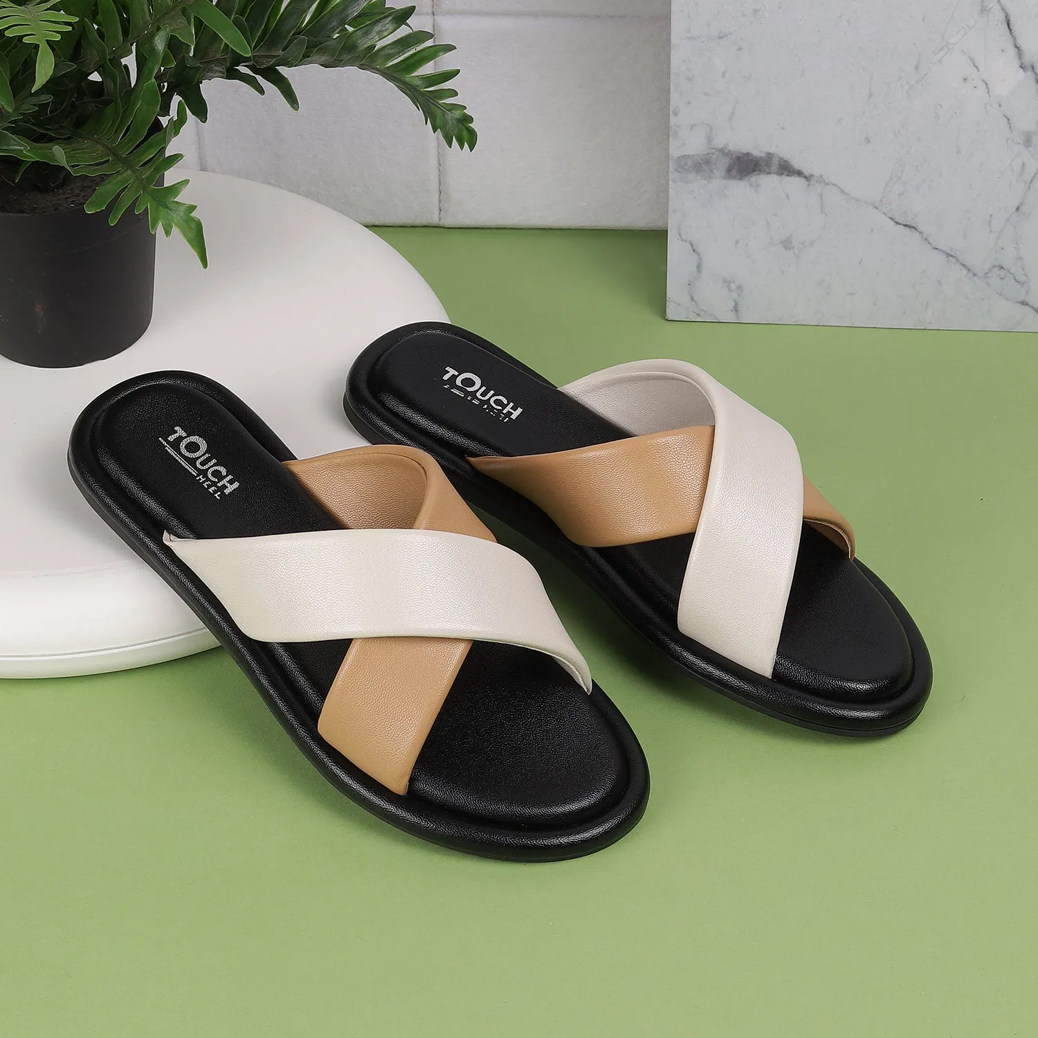 Stylish Slip on Open Toe Sliders - Cross Strap Sandals