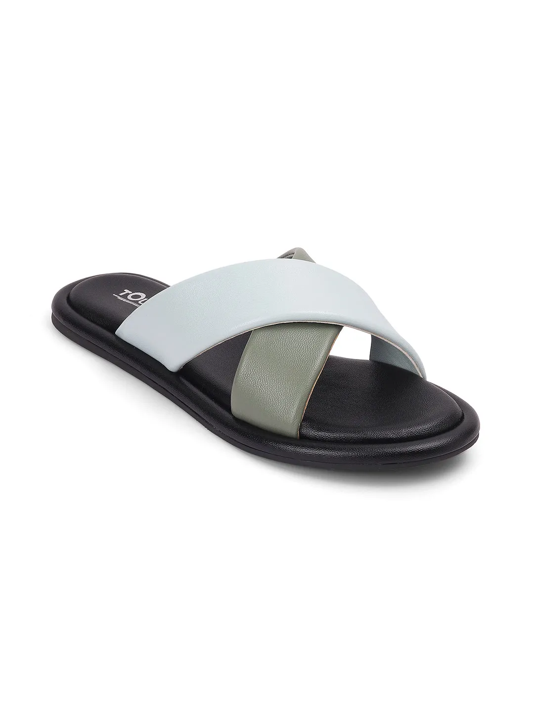 Stylish Slip on Open Toe Sliders - Cross Strap Sandals