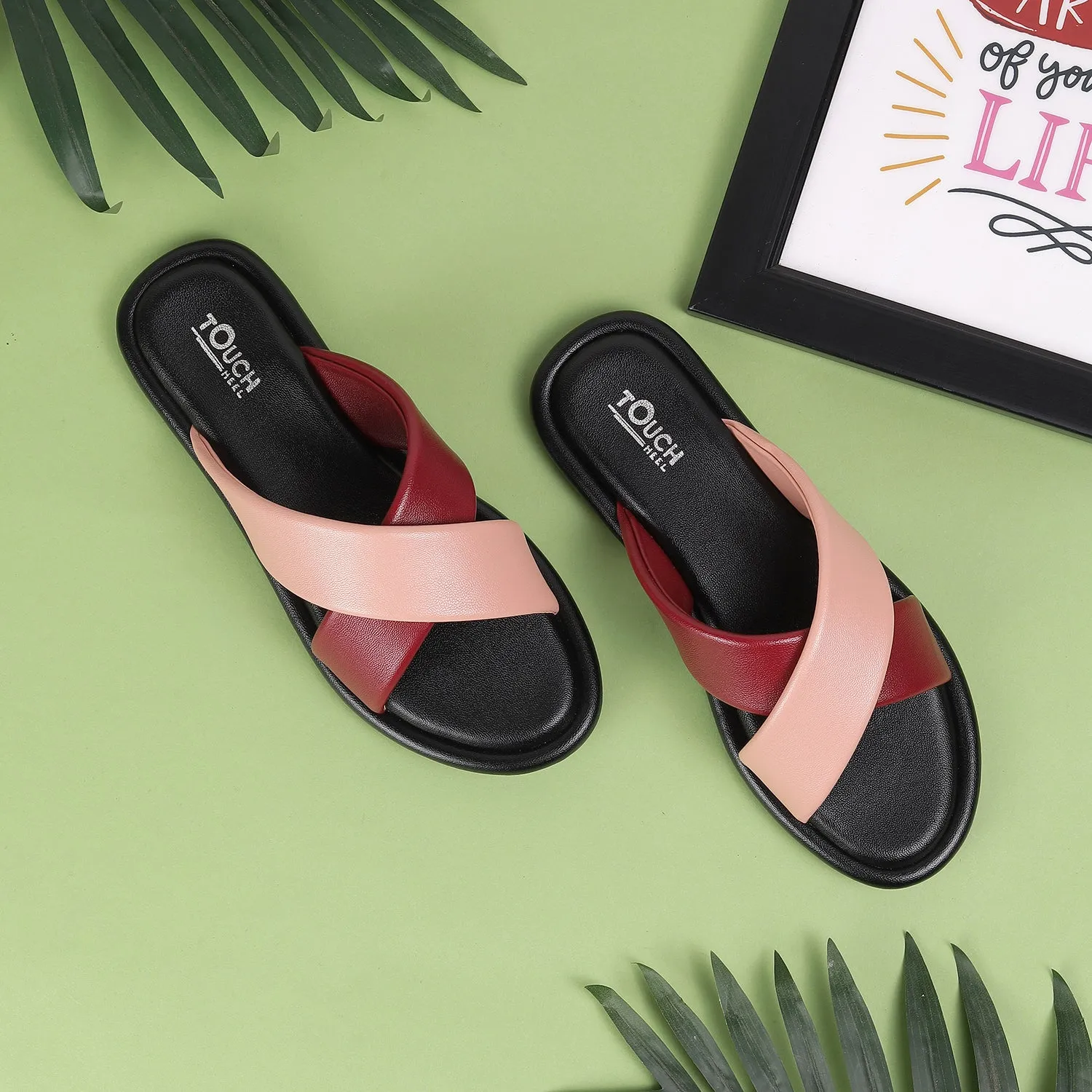 Stylish Slip on Open Toe Sliders - Cross Strap Sandals