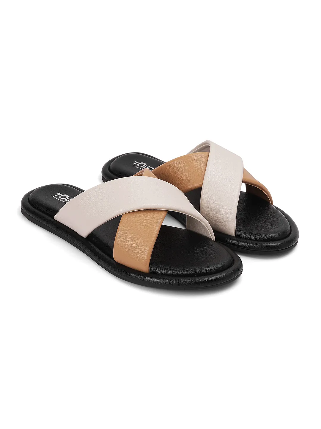 Stylish Slip on Open Toe Sliders - Cross Strap Sandals