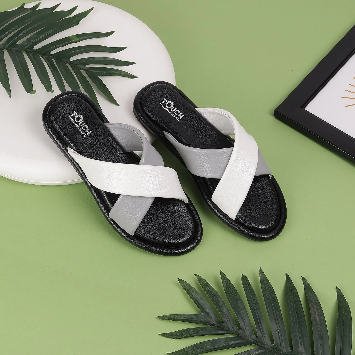 Stylish Slip on Open Toe Sliders - Cross Strap Sandals