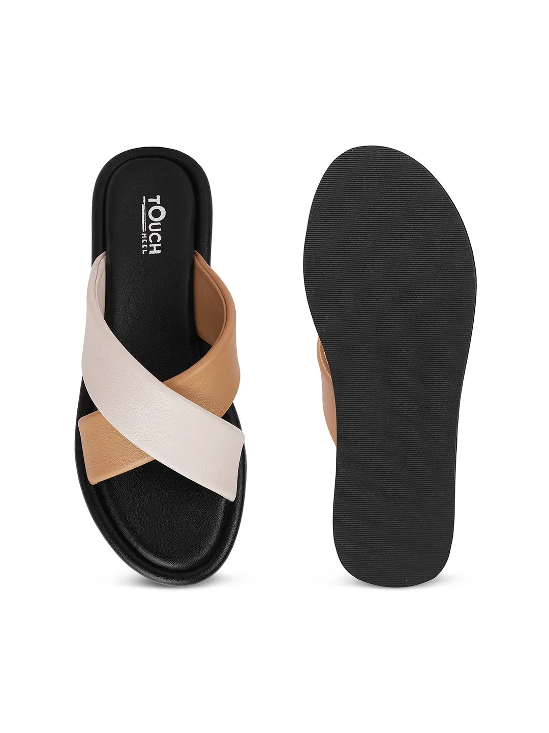 Stylish Slip on Open Toe Sliders - Cross Strap Sandals
