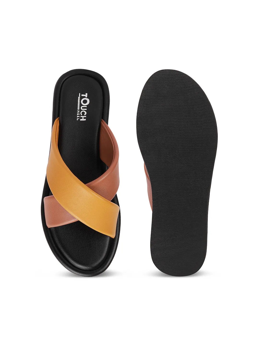 Stylish Slip on Open Toe Sliders - Cross Strap Sandals