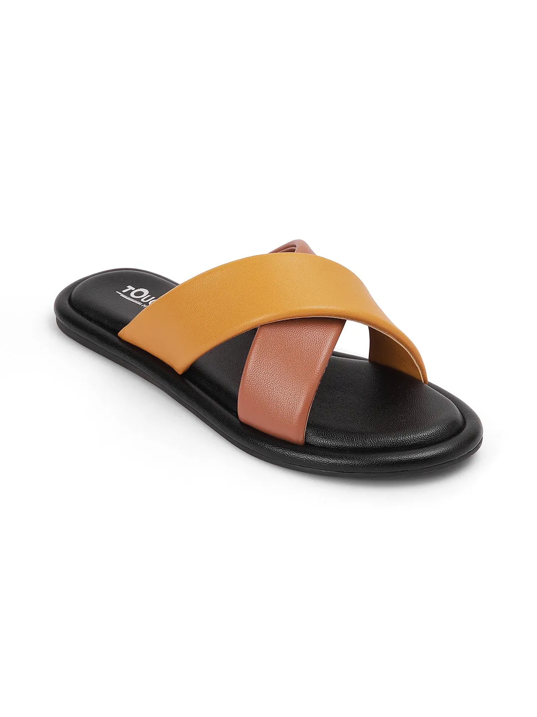 Stylish Slip on Open Toe Sliders - Cross Strap Sandals