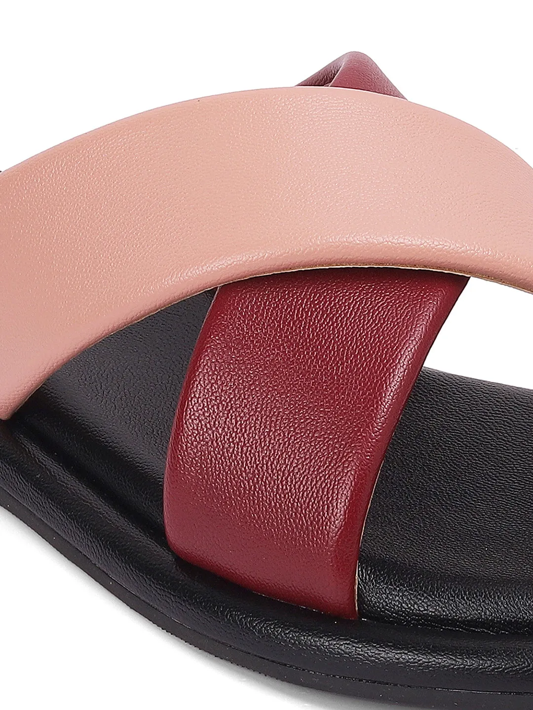 Stylish Slip on Open Toe Sliders - Cross Strap Sandals