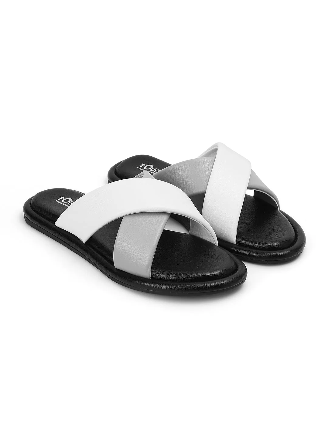Stylish Slip on Open Toe Sliders - Cross Strap Sandals
