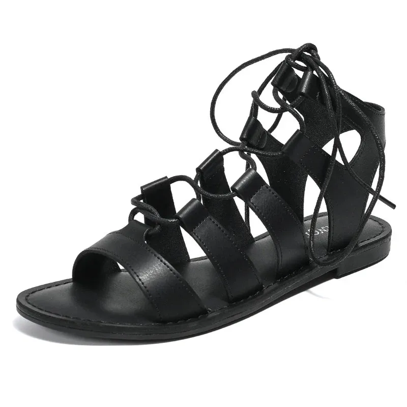Summer Women 1cm Platform 1.3cm Sandals Lady Comfortable Solid Color Shoes Female Roman Lightweight Flats