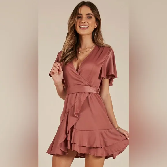 THIN ICE DRESS IN ROSE SATEEN
