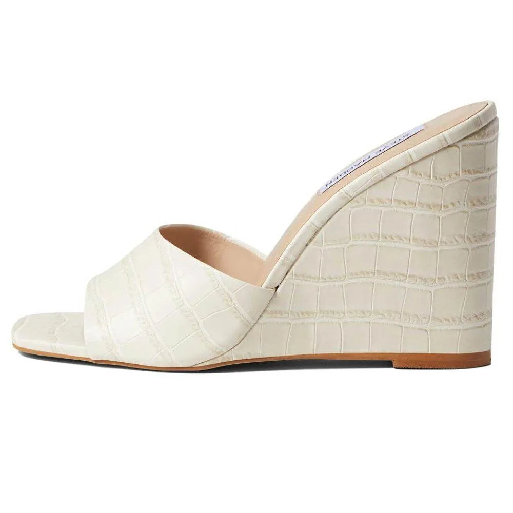 Veles Bone Croc Embossed Wedge Sandals