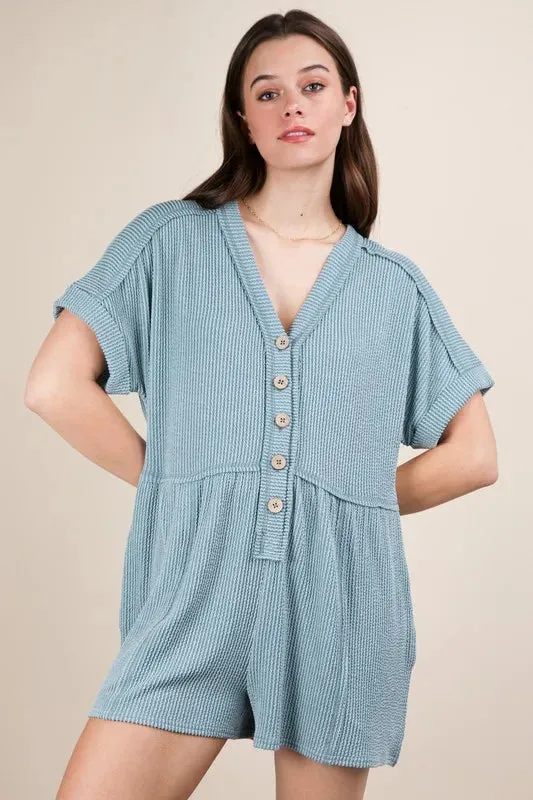 VERY J Two Tone Ribbed Knit Comfy Casual Romper