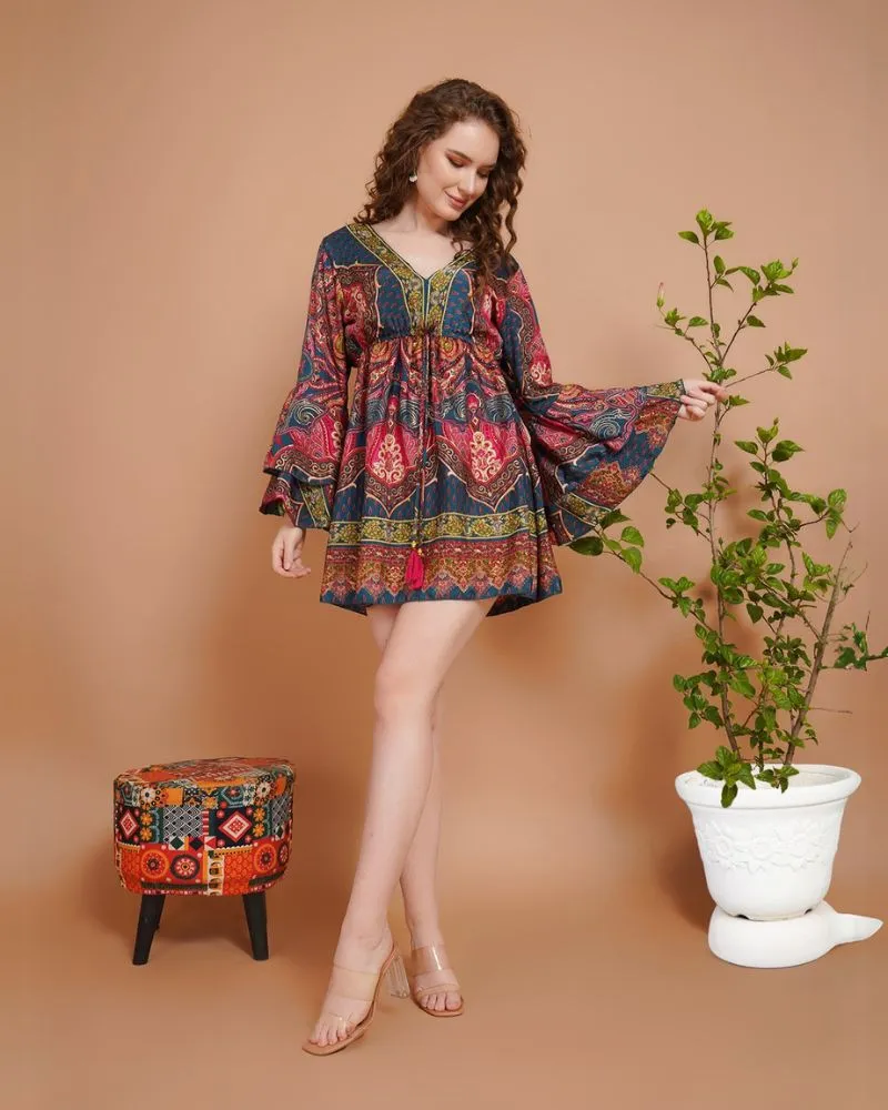 Wanderblush short dress with bell sleeves