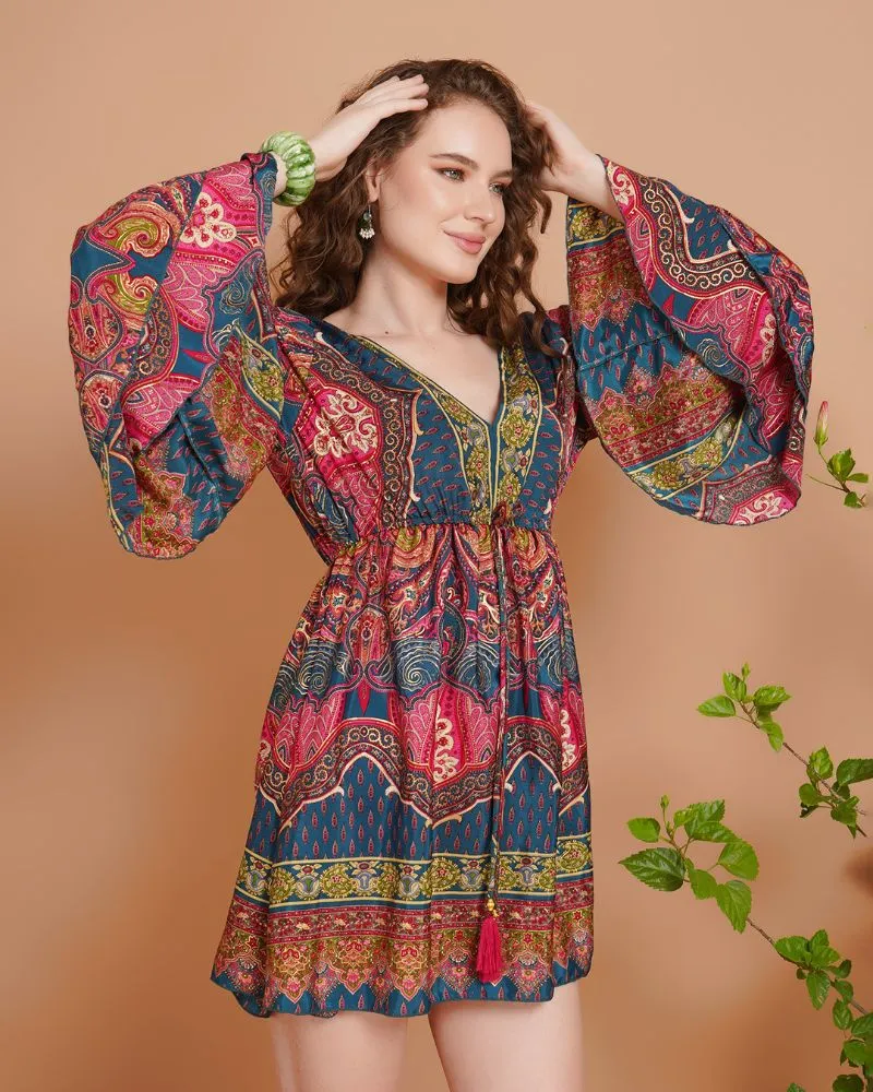 Wanderblush short dress with bell sleeves