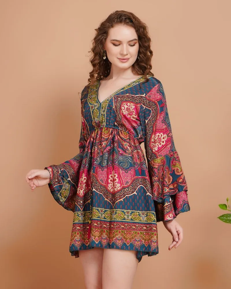 Wanderblush short dress with bell sleeves