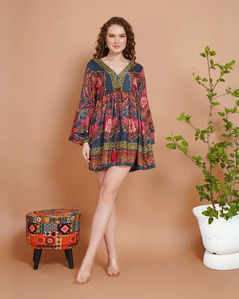 Wanderblush short dress with bell sleeves