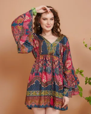 Wanderblush short dress with bell sleeves