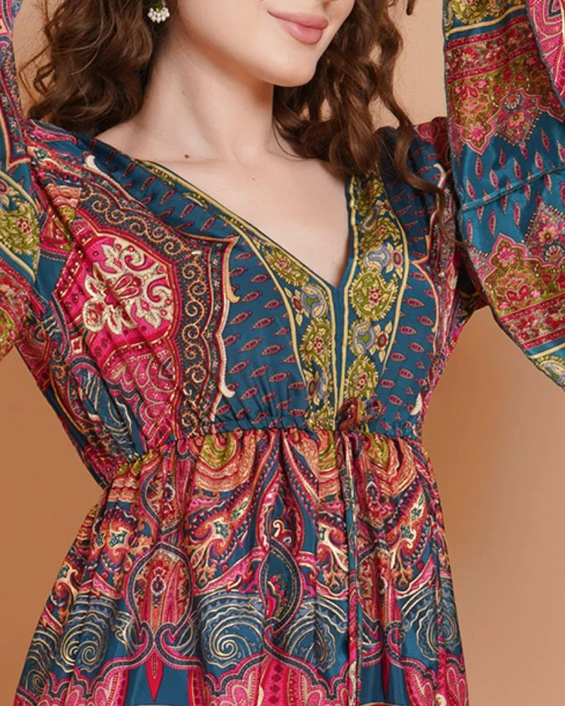 Wanderblush short dress with bell sleeves