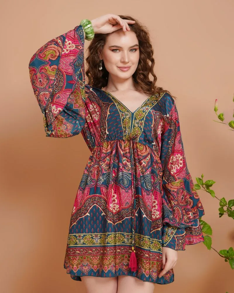 Wanderblush short dress with bell sleeves