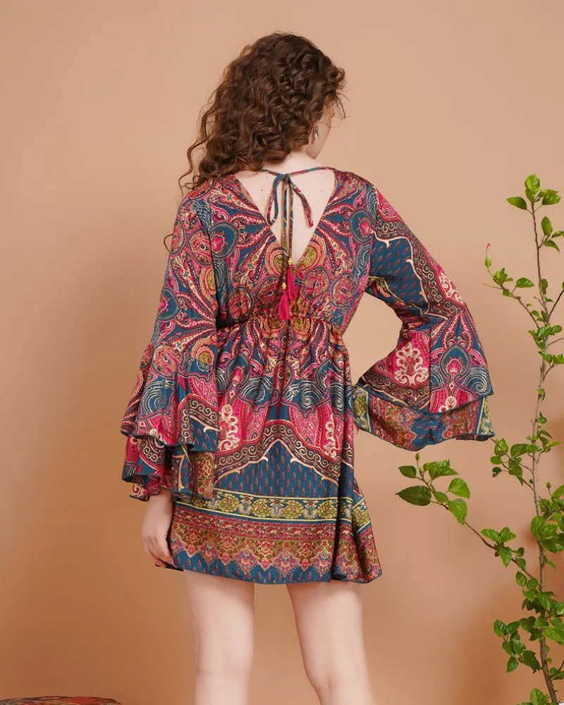 Wanderblush short dress with bell sleeves