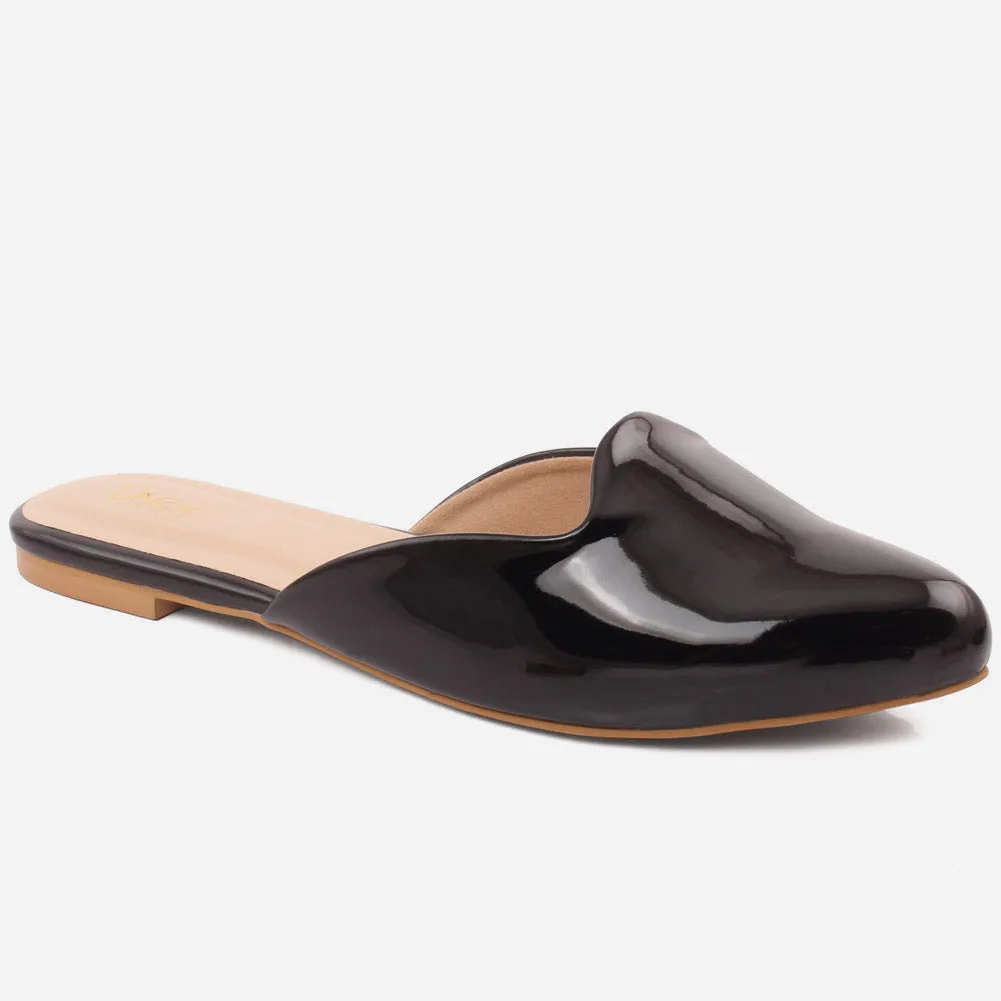 WOMEN "JOLE" PATENT SLIP ON FLAT HEEL SLIPPERS