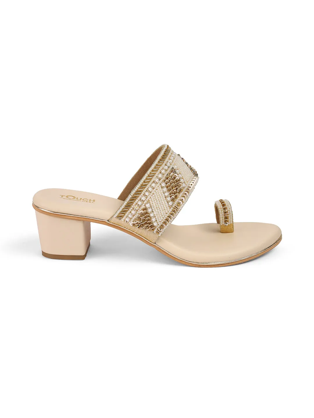 Women's Gold Party Ethnic Wear Block Heel Fashion Sandals