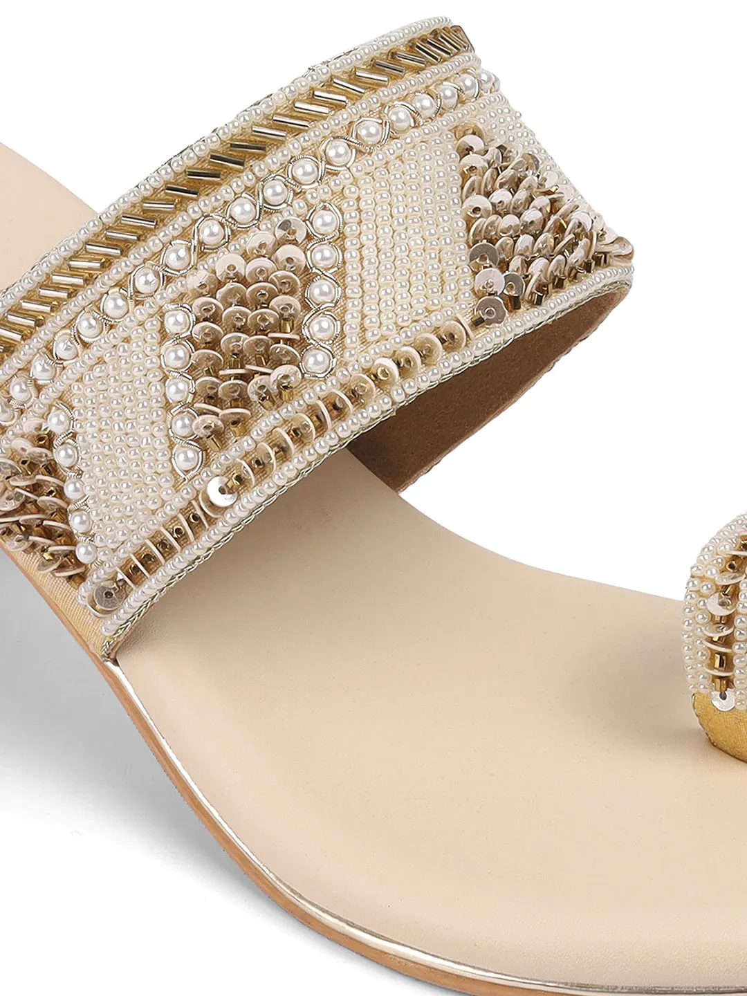 Women's Gold Party Ethnic Wear Block Heel Fashion Sandals