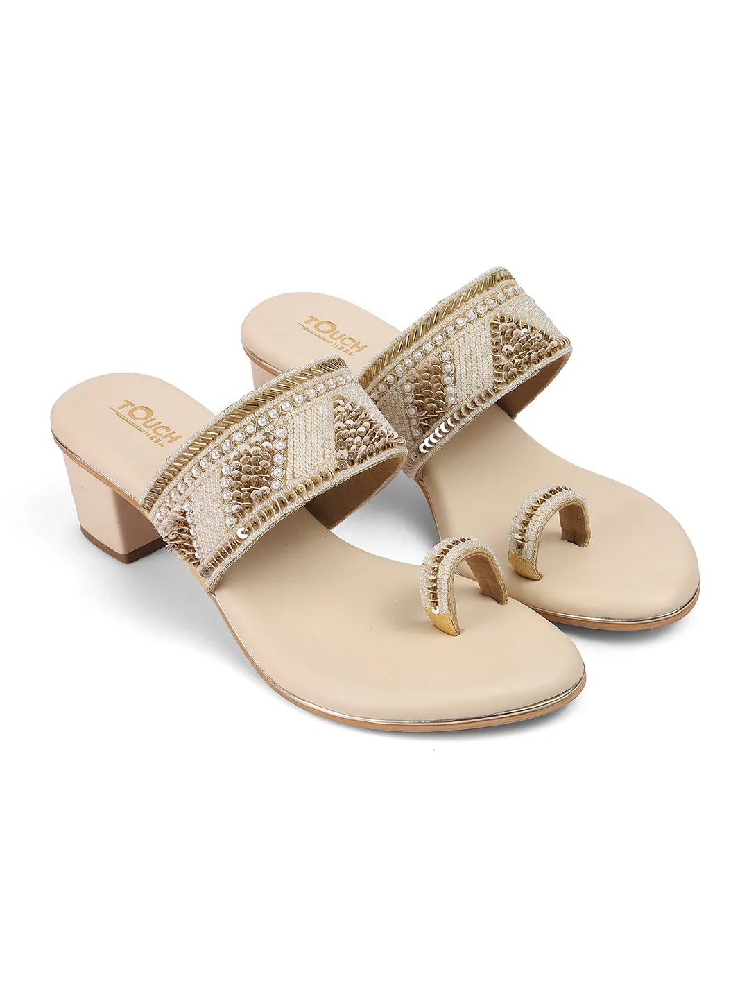 Women's Gold Party Ethnic Wear Block Heel Fashion Sandals