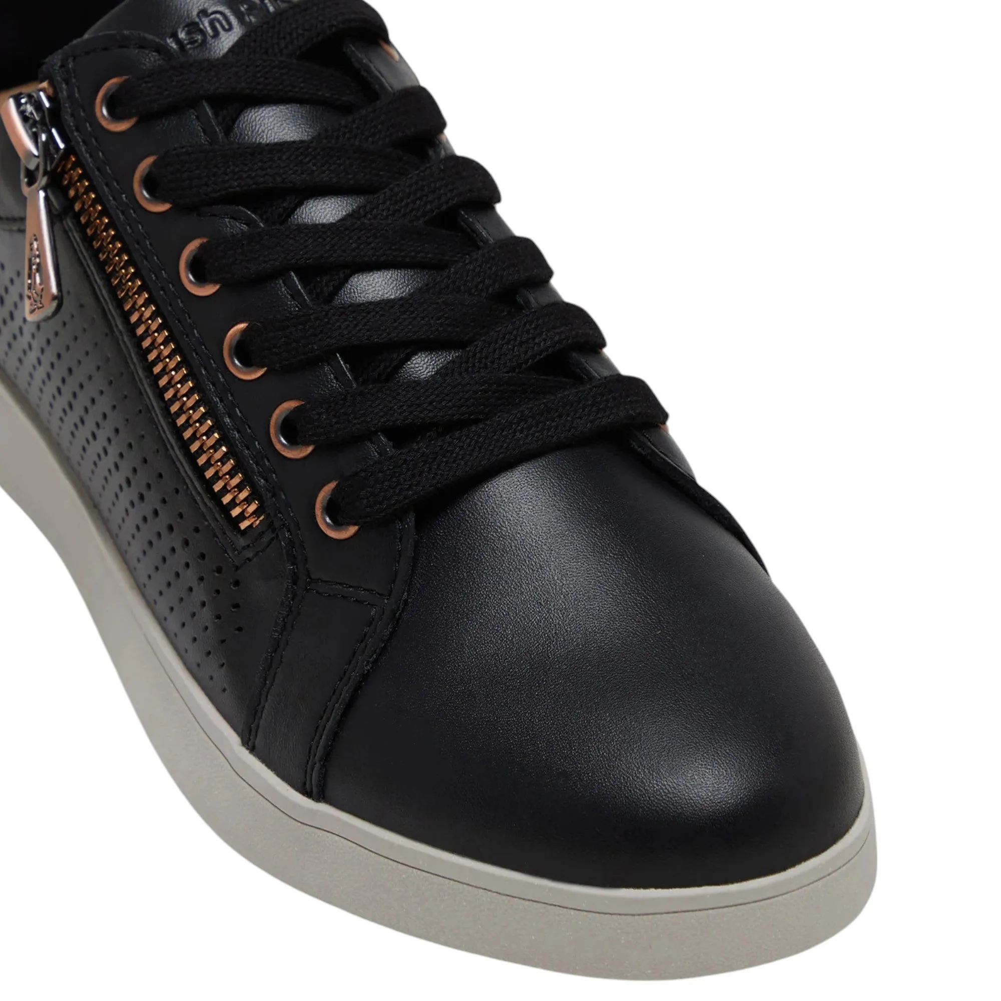 Womens Hush Puppies Mimosa Perf Ladies Sneakers Zip Black Casual Lace Up Shoes