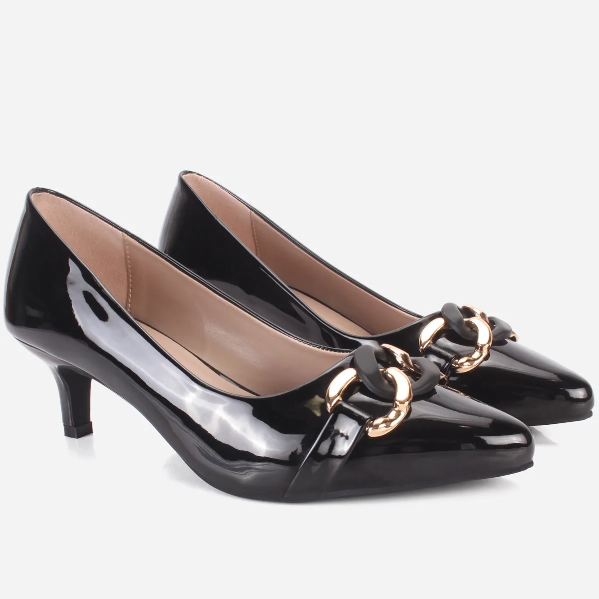 Womens "CINZIA" Patent Buckled Pointed Court Shoes