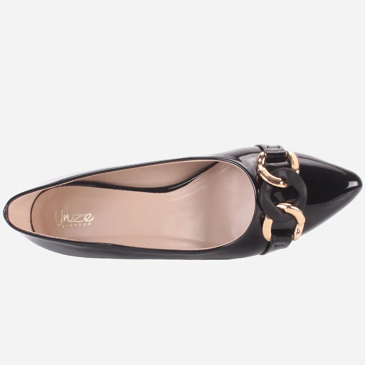 Womens "CINZIA" Patent Buckled Pointed Court Shoes