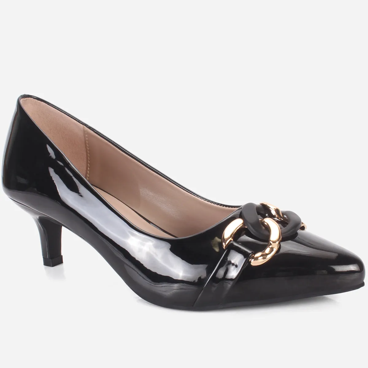 Womens "CINZIA" Patent Buckled Pointed Court Shoes
