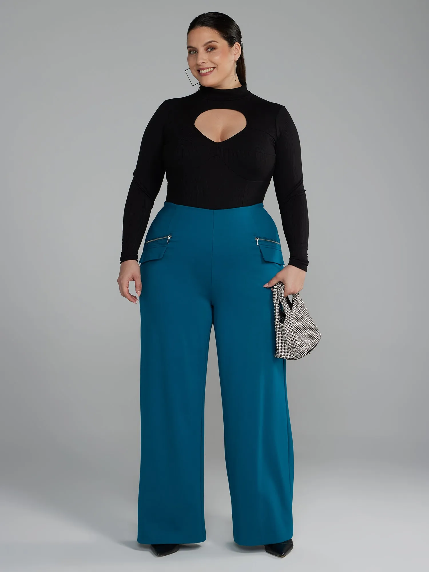 Zipper Detail Straight Leg Pants