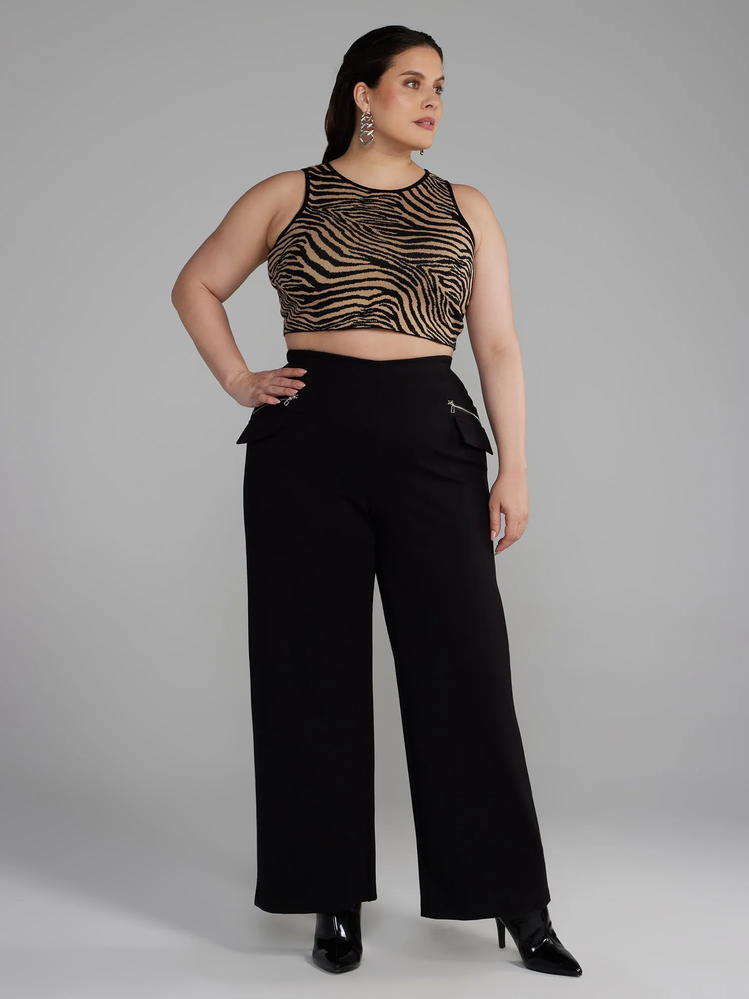Zipper Detail Straight Leg Pants
